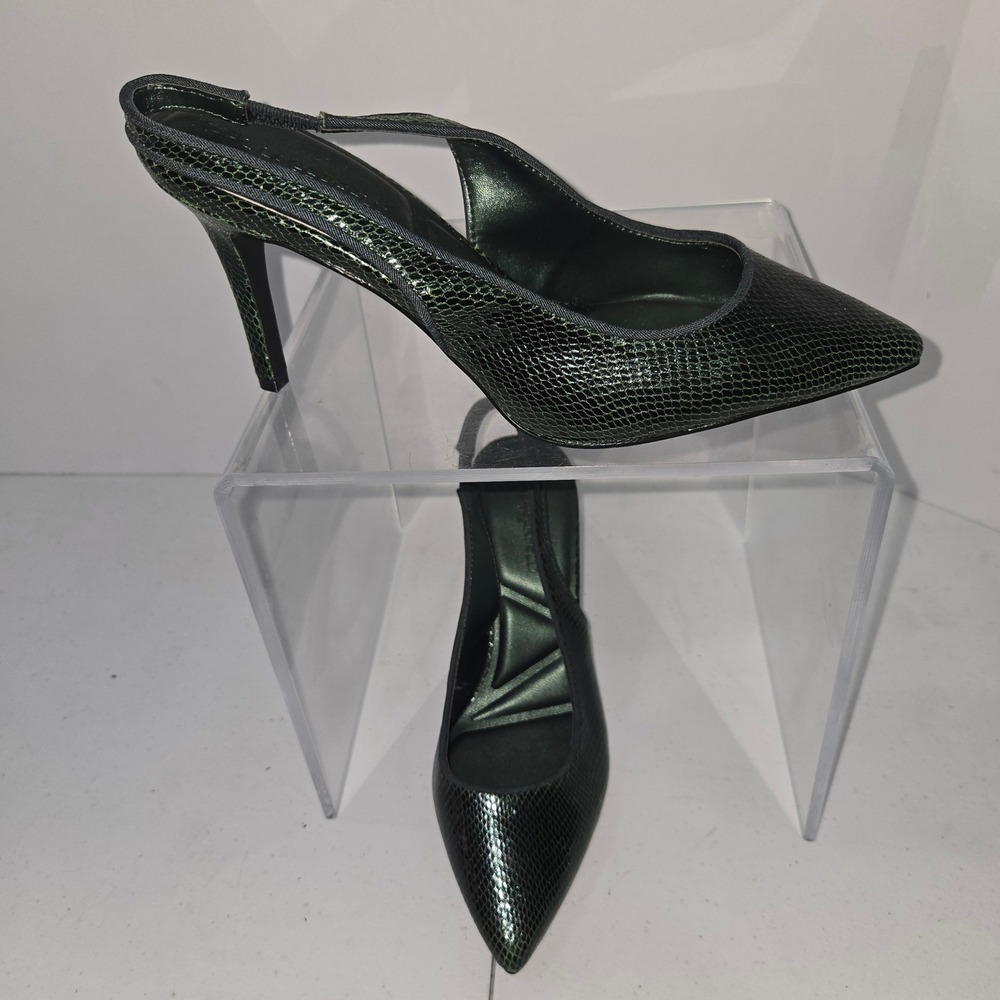 Karl Lagerfeld Paris Rosalyn Green Snakeskin Leather Slingback Heel Pump 7/37.5B
